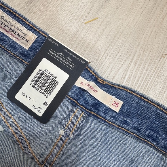 Levi's Premium XL Baggy Straight Jeans Womens 25x31 Medium Wash Tie Waist - Picture 6 of 8